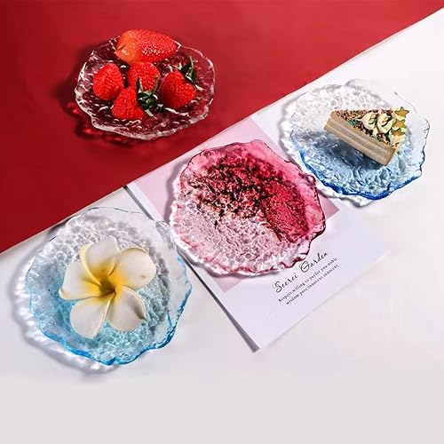 Miniatura 2 de Juego de 2 platos de postre de vidrio de cristal, platos de aperitivos de flores transparentes rosa y azul, platos de canapé de 6 pulgadas para