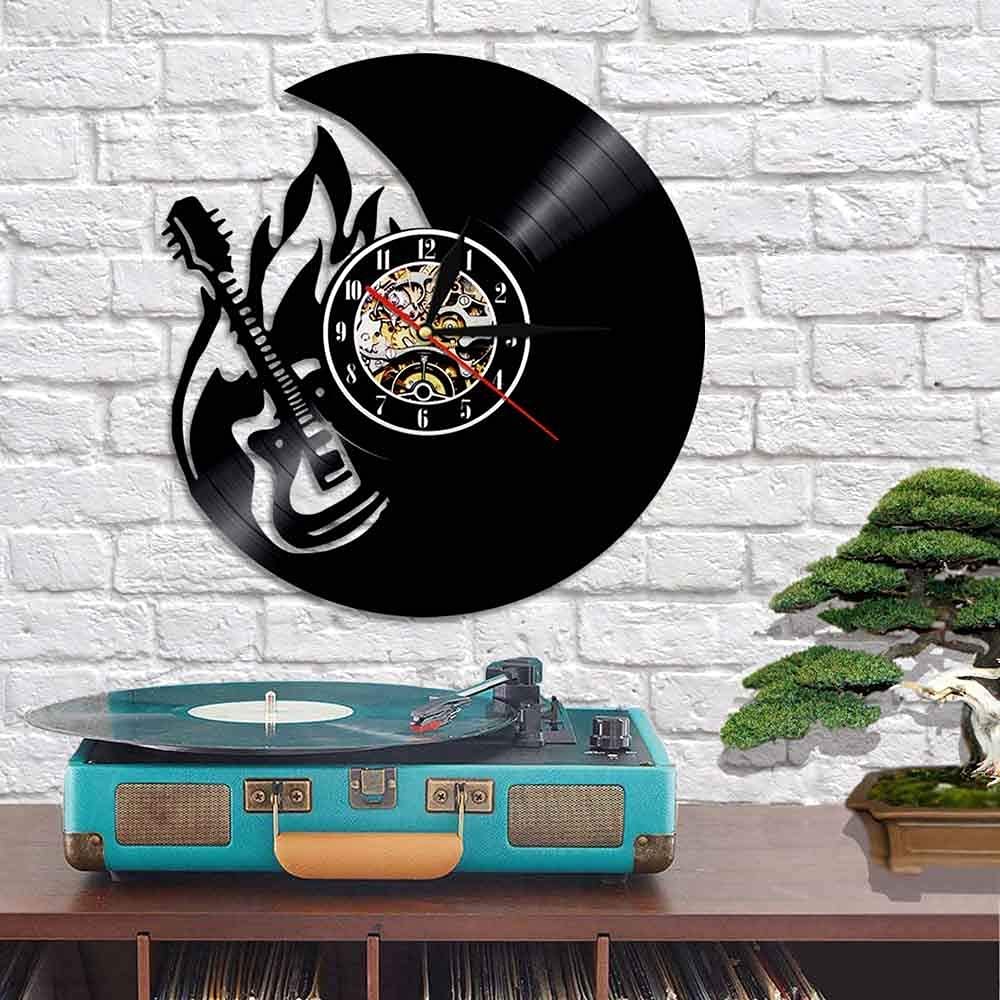 Orologio da Parete in Vinile con LED, Musica Rock, Chitarra Rock Band Musica Arte silenziosa, Decorazioni per la casa, miglior Regalo per Lui e per lei - Uomo, Donna, Fidanzato e Fidanzata