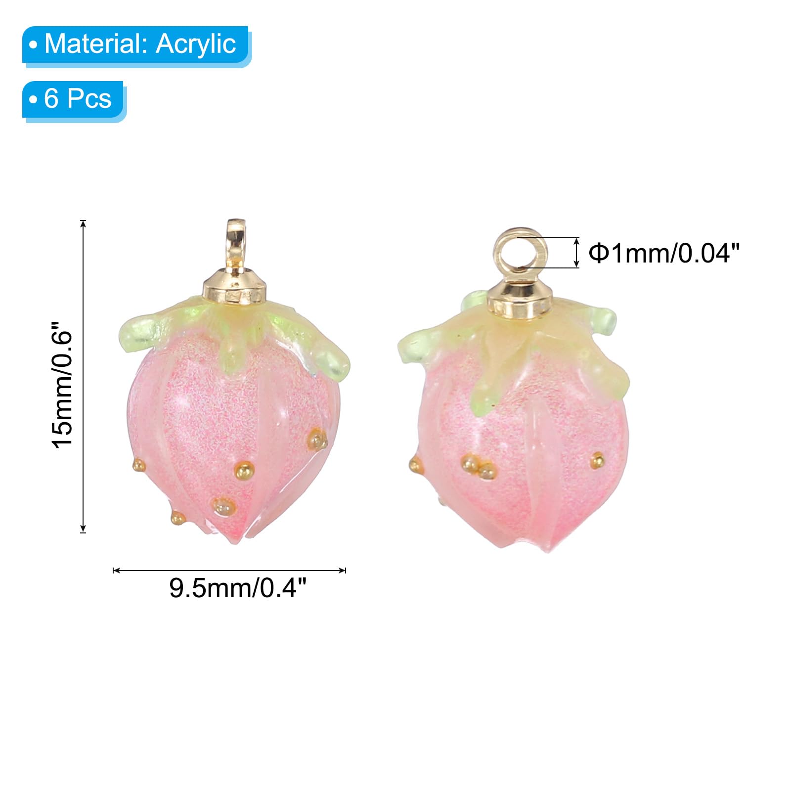 PATIKIL 0.6x0.4 Flower Beads, 6Pcs Acrylic Flower Buds Beads Mini Rose Charm for Bracelets Earrings, Necklaces - Image 2