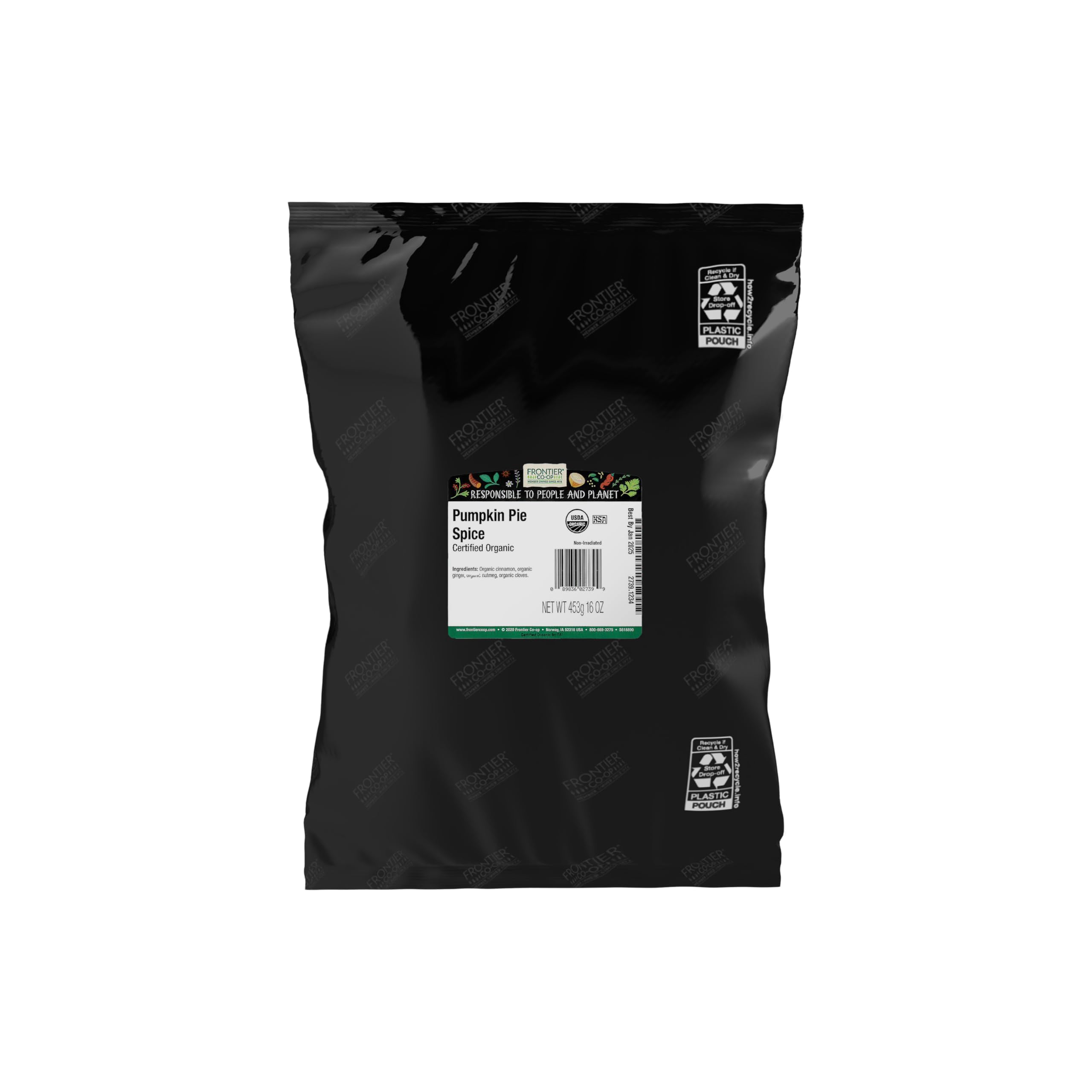 Frontier Organic Pumpkin Pie Spice, 16-Ounce, Organic Nutmeg, Cloves, Ginger & Cinnamon, Enhances Tea, Seasoning, Kosher