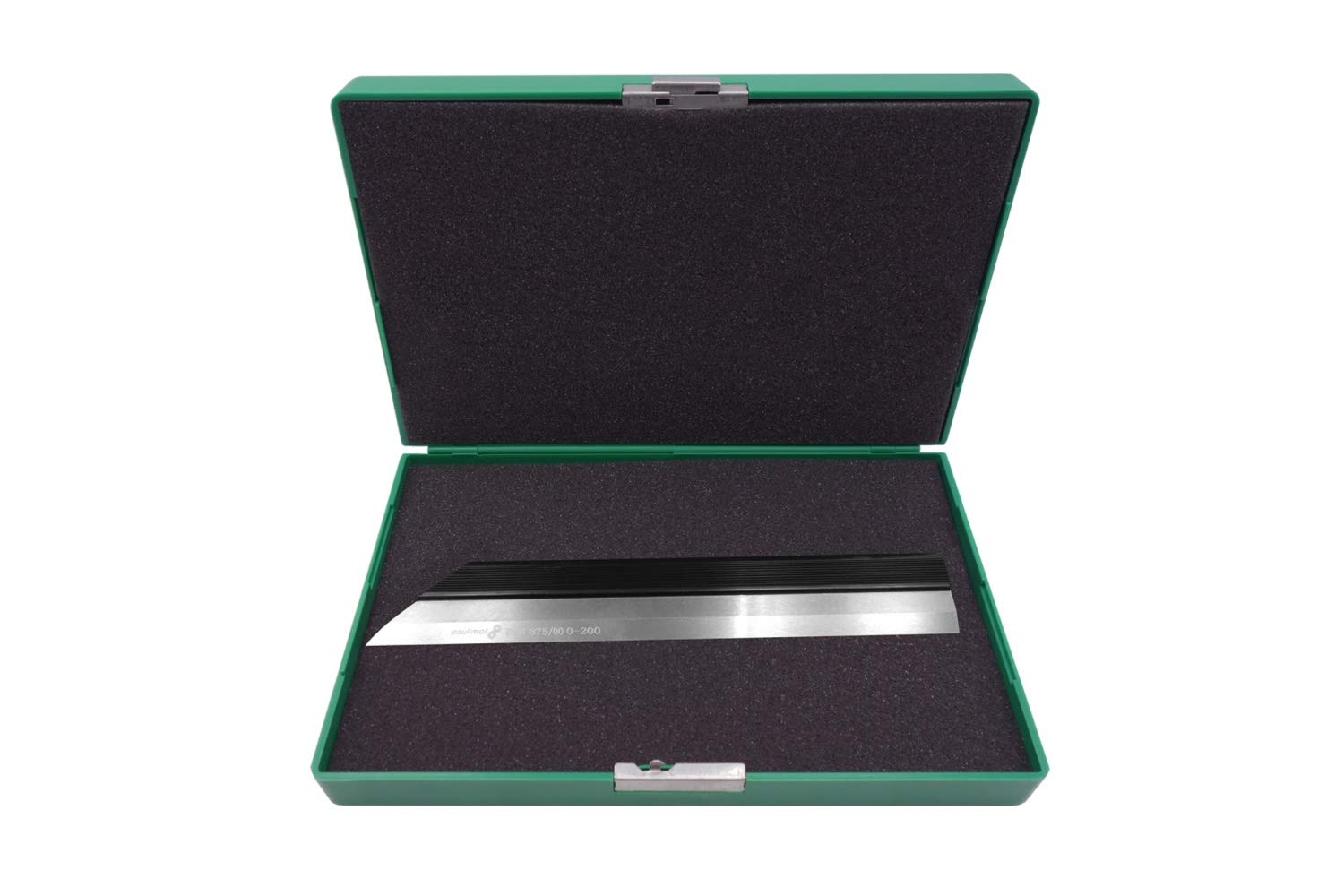 PAULIMOT Präzisions-Haarlineal – 200 Mm, DIN 875/00, Rostfrei, Gehärtet & Geschliffen – Inkl. Aufbewahrungsbox Mit Schaumstoffeinlage – Für Präzise Prüfarbeiten