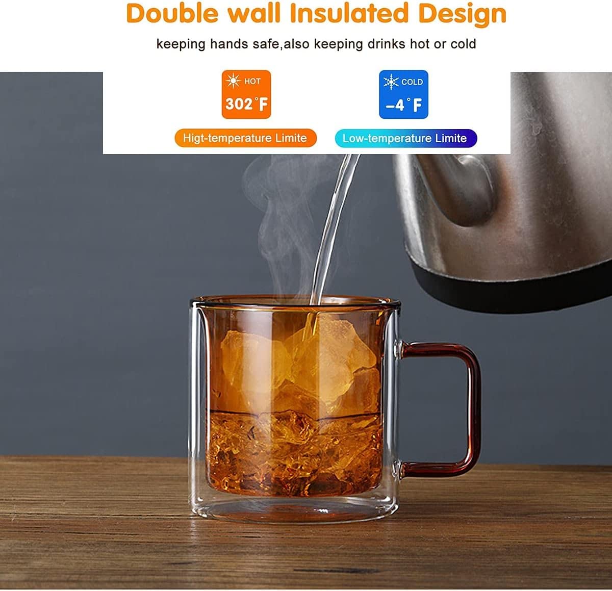 CASOTA Kaffeetassen aus Glas, 2er-Set, doppelwandiges Design, Glas, Tee, Kaffee, Milchbecher mit Griffen, isolierte doppelwandige Gläser, hitzebeständige Thermobecher for Cappuccino Latte Tee