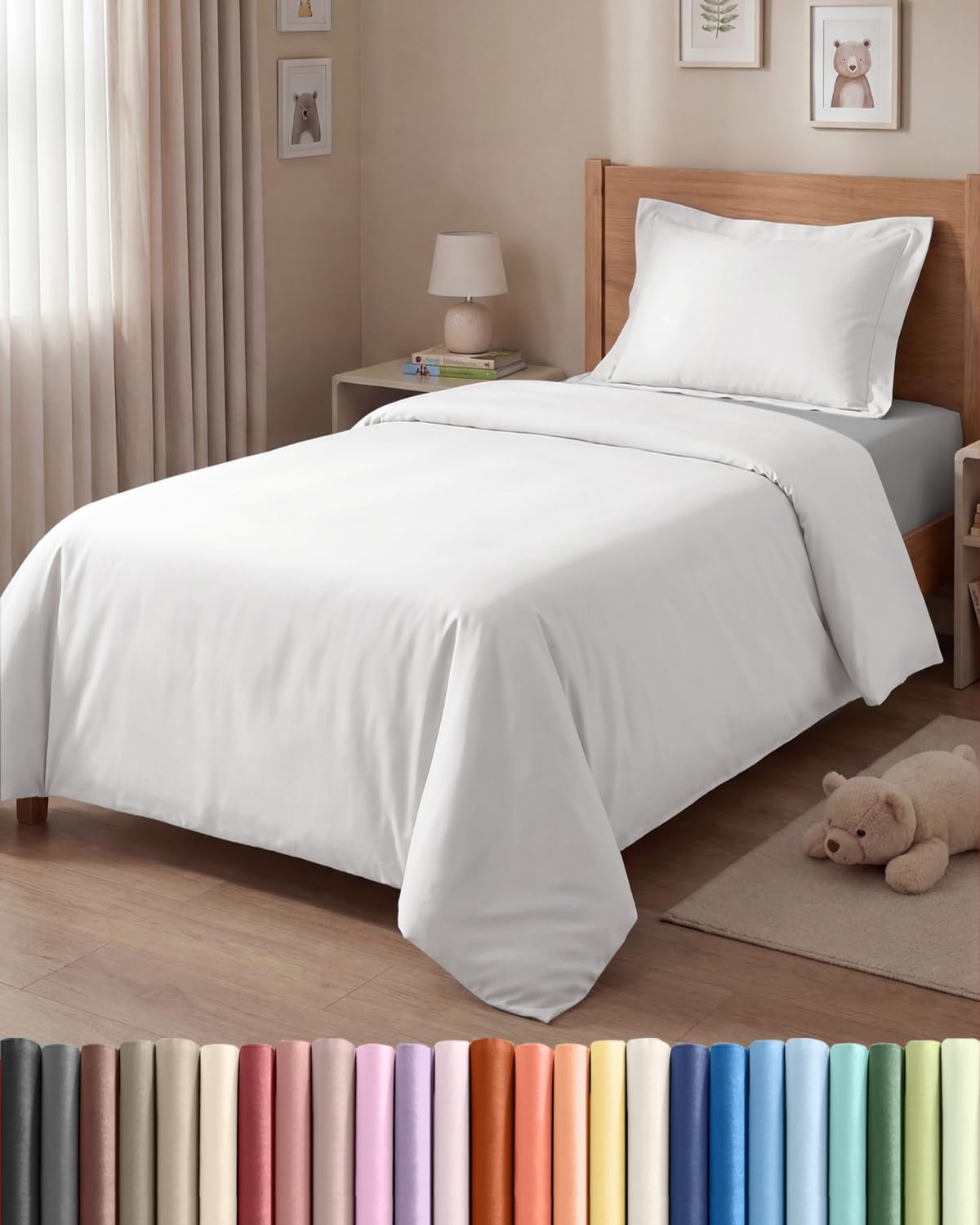 Copripiumino Singolo 135x200 cm Bianco 3 Pezzi - Copripiumino 135x200 cm e 2 Federe 80x80 cm - Microfibra Spazzolata - Senza Grinze e Traspirante, Ipoallergenica, Certificata OEKO-TEX Standard 100