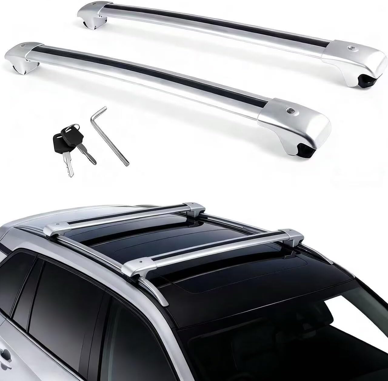 Roof Rack Cross Bars for Mercedes Benz GLB X247 2020-2026 | Lockable Design & 150lbs Capacity (Each bar) | 2Pcs Silver Aluminum Anti-Corrosion Rooftop Cargo Carrier, No Drilling Required (EY)