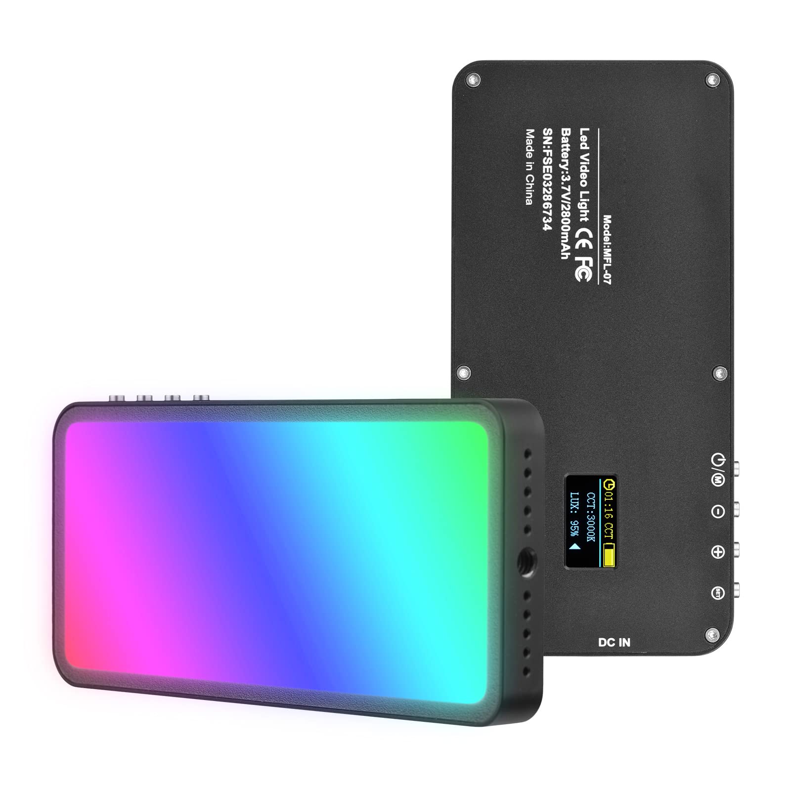 RGB Video Light, Camnoon Portable RGB Camera Light 2800mAh Battery Rechargeable, 360 Full Color 30 Light Effects, CRI?95 3000-6500K LED Panel Photography Lighting for YouTube TikTok