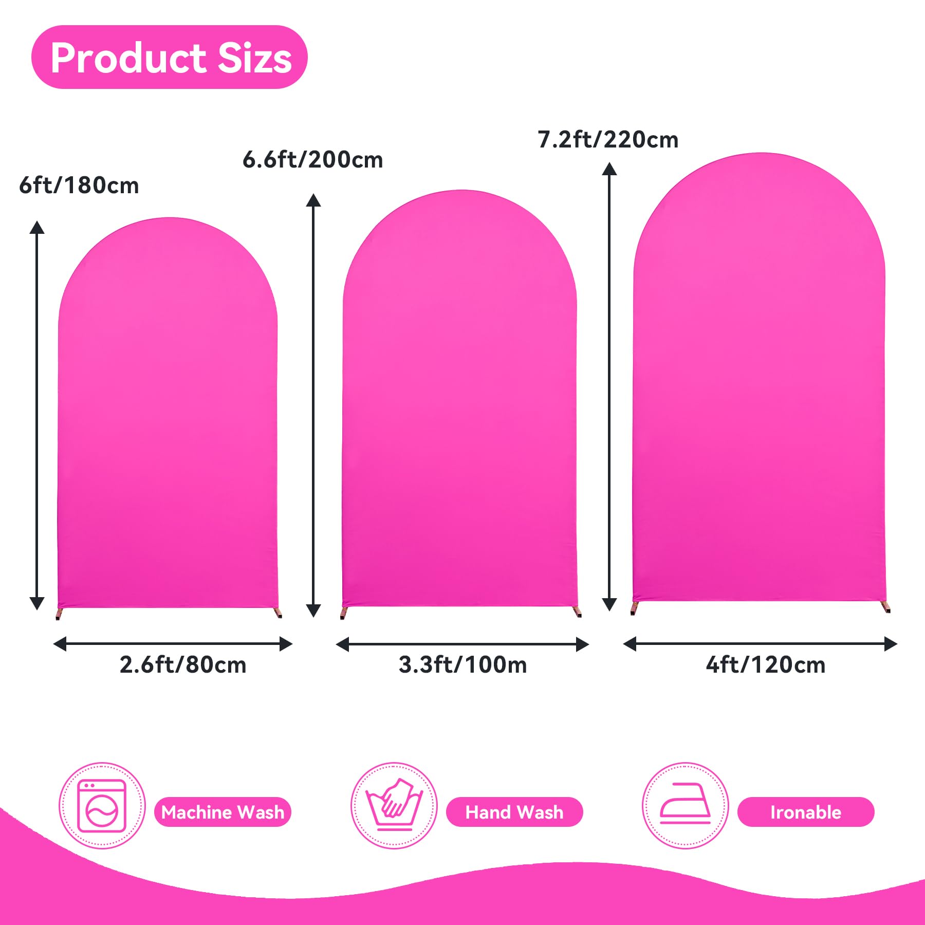 Lot de 3 Housses de Fond pour Arche de 2 m, 2 Couches, 2 Couches, Extensibles, Rose Vif, en élasthanne, pour Arche Chiara Ronde, pour fête d'anniversaire Barbie