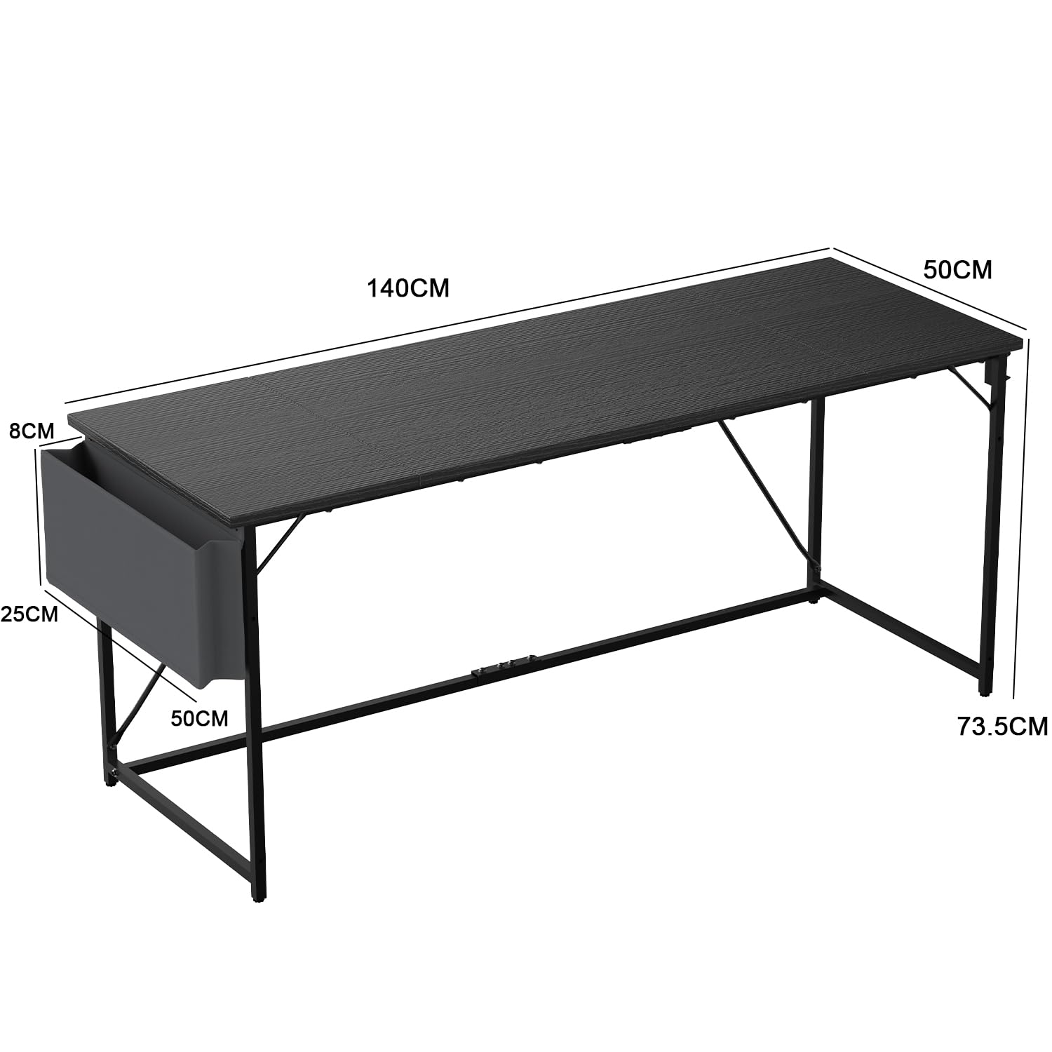 Devoko Scrivania per Computer, Scrivania PC da Ufficio, Scrivania salvaspazio per Studio, Scrivania da Lavoro con Borsa Portaoggetti e Gancio para, Struttura in Metallo 140 x 50 x 75 cm, Bianca