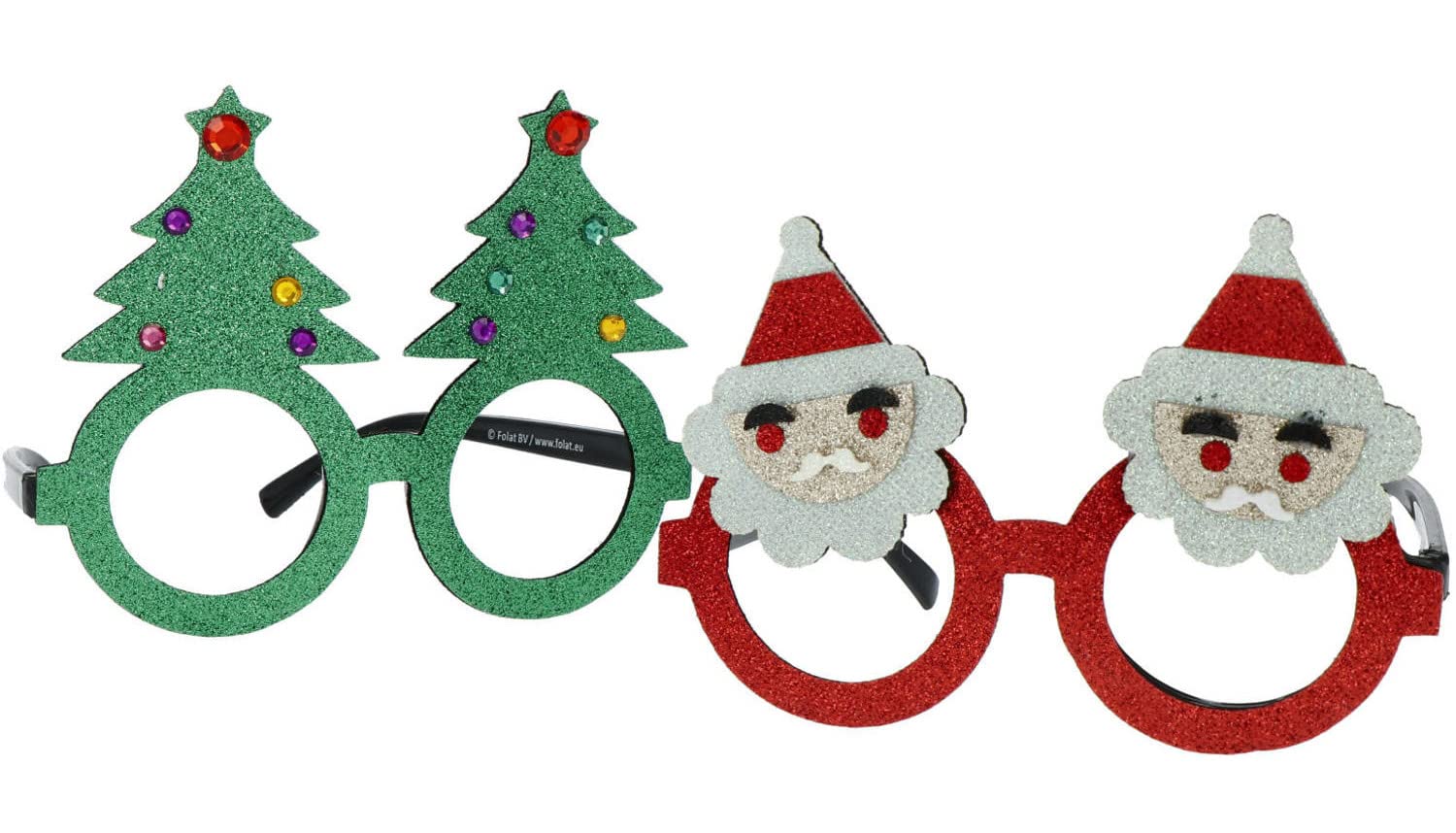 Folat 65682 Glasses Christmas Reindeer/Santa Clause-2 Pieces, Multi Colors
