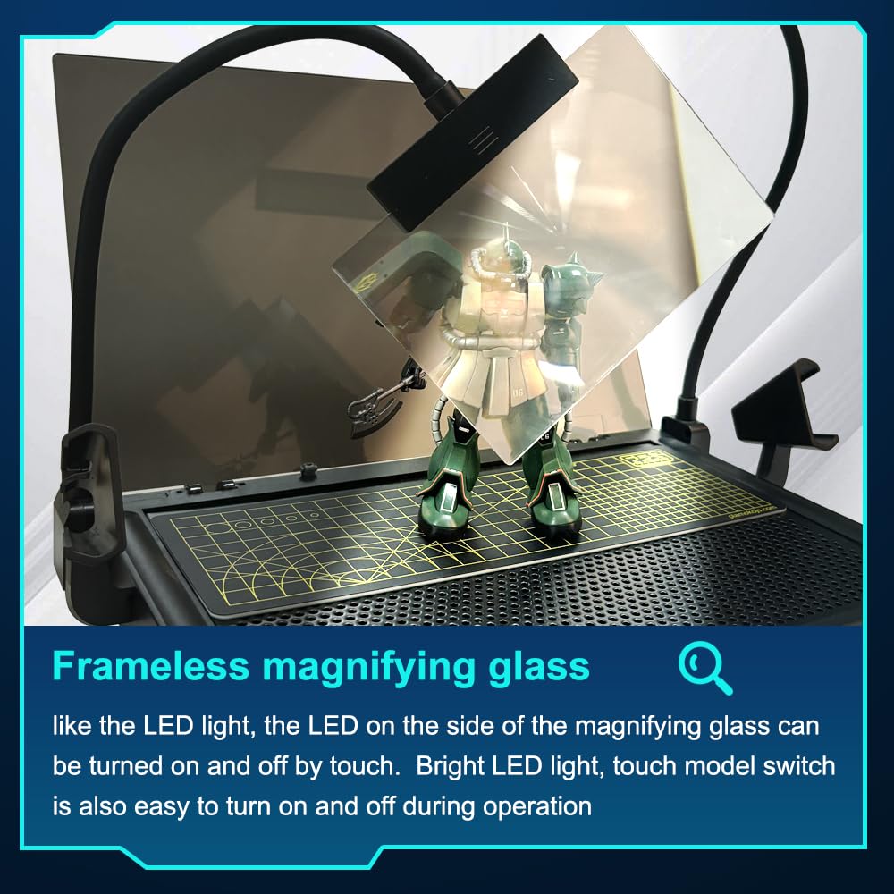 Banco de trabajo portátil para Gundam, banco de trabajo de corte y montaje Gundam con cajón, herramienta de kit de modelo para construcción Gundam, herramientas de kit de modelo con luces LED, para