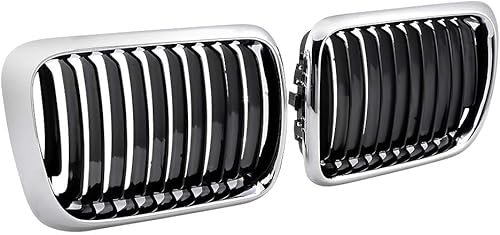 Compatible con BMW Serie 3 328i 323is 318i E36 '97-'99 2 piezas parrilla central delantera para capó riñón (negro cromado), (A14-096-AMP-3-BE)