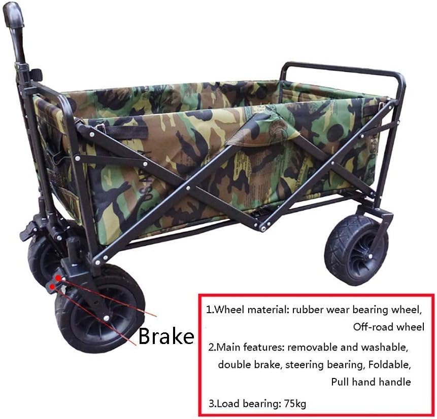 Storage Trolleys Folding Garden Trolley Cart Heavy Duty Trolley Wagon Multi-Function Shopping Cart for Outdoor Camping Beach Pull Truck with 4 Wheels, Load:80Kg
