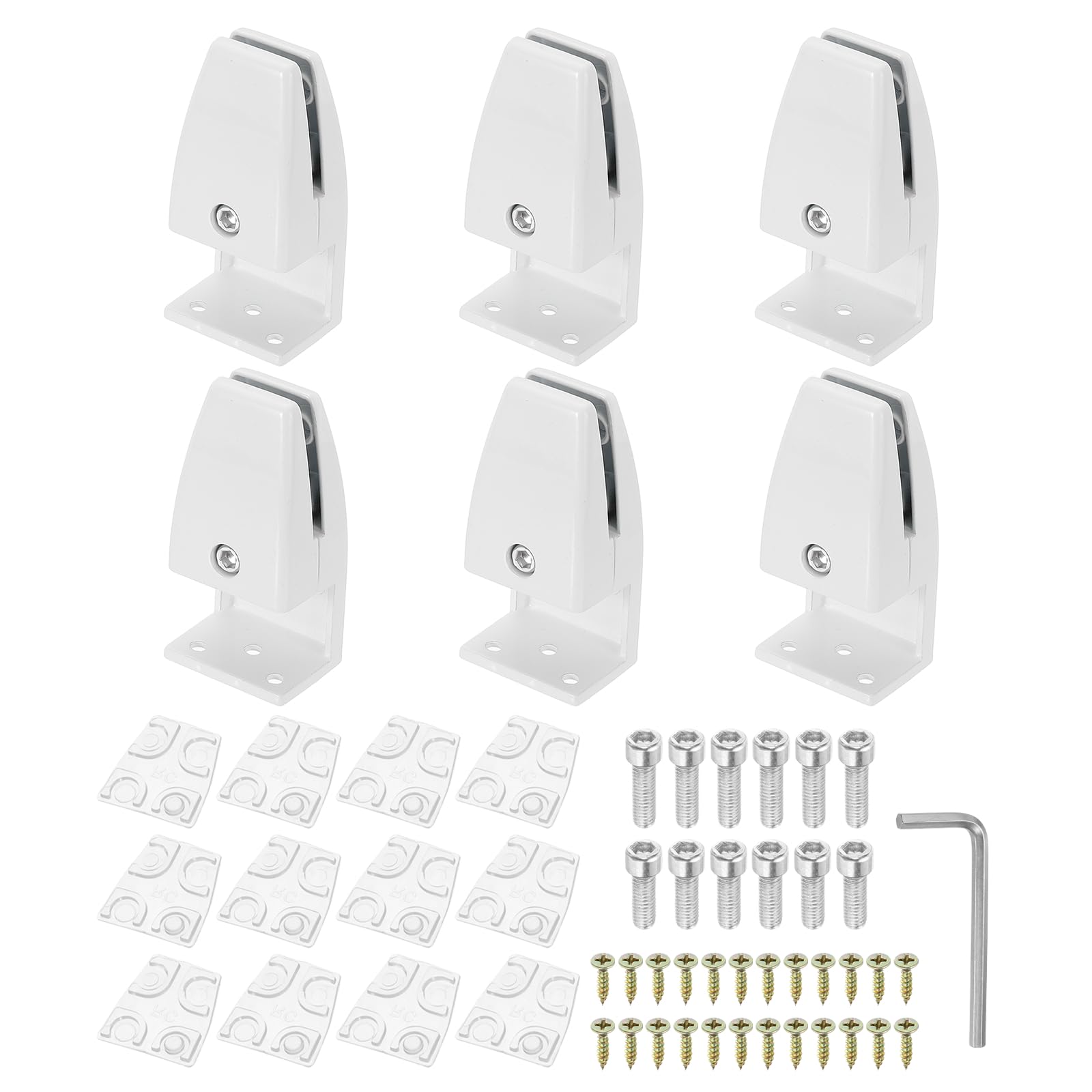PATIKIL 6 Pcs Adjustable Desk Divider Partition Clips, L-Shape Aluminum Sneeze Guard Support Clamps Desktop Divider Clips for Offices Stores Counter Privacy Panel,White
