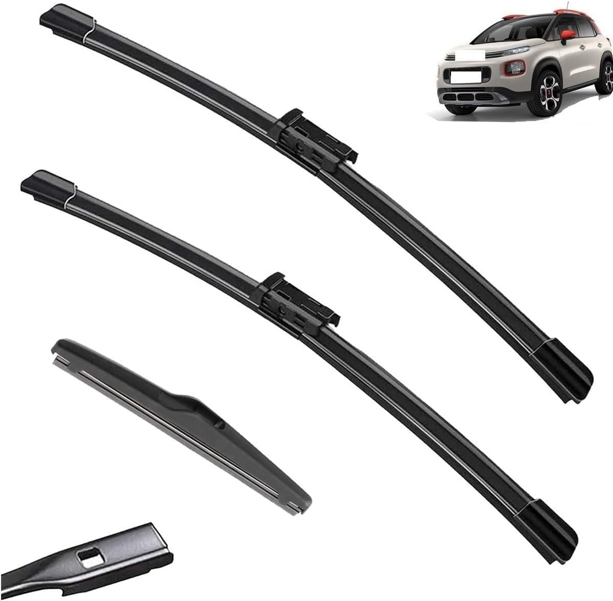 liuhuiffac Wiper Blade Set Front & Rear for Citroen C3 Aircross 2017-2020 | All Weather Windscreen Wiper Blades Replacement | with Specific Fitment | Pack of 3 (RHD)