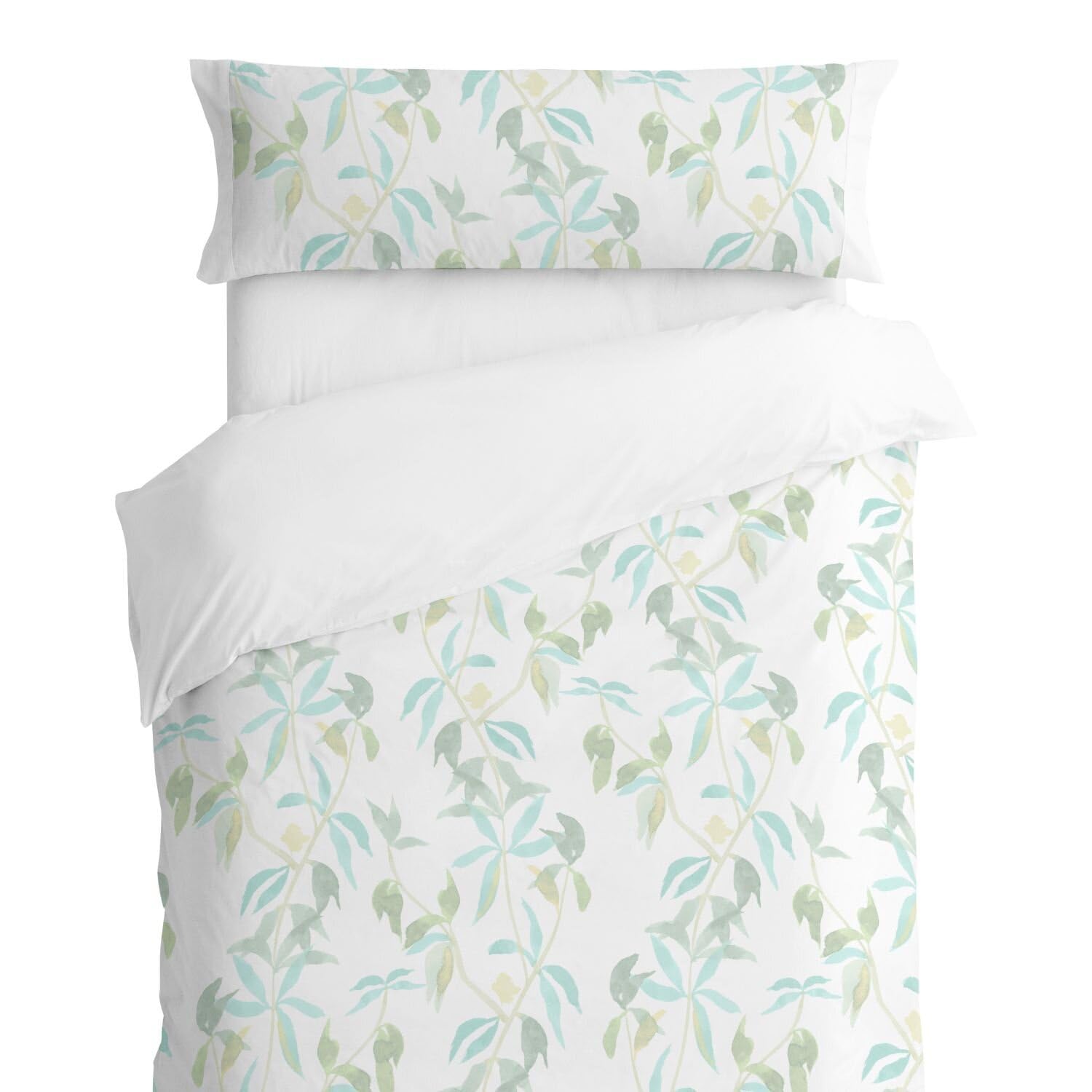 Burrito Blanco | Funda Nórdica Estampada Algodón 200 Hilos Cama 135 Verde | Incluye Bajera y 2 Fundas de Almohada | Cierre de Botones | 100% Algodón | Tacto Suave | Larga Duración | Fácil Planchado