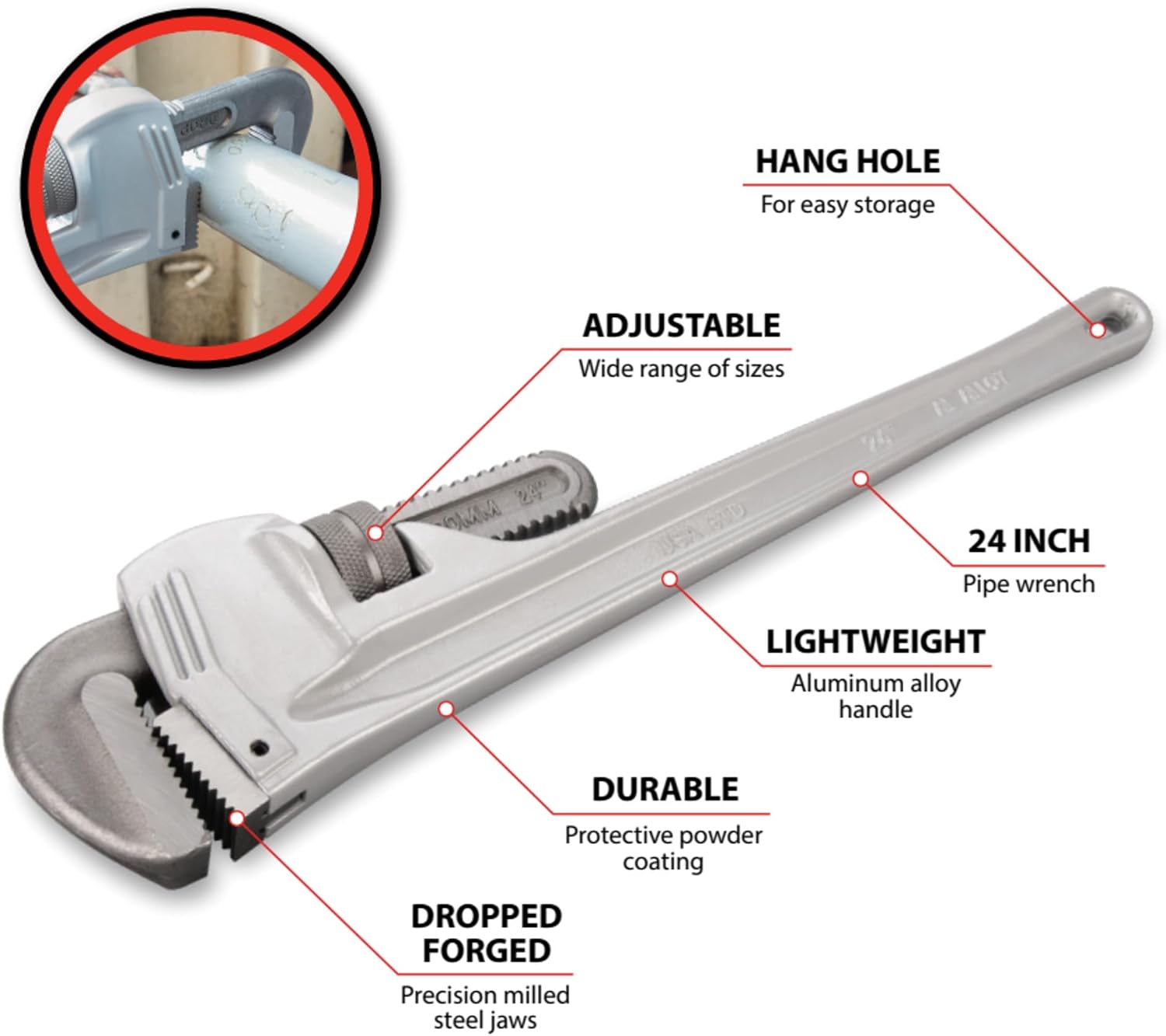Performance Tool W2124 24-Inch Aluminum Pipe Wrench