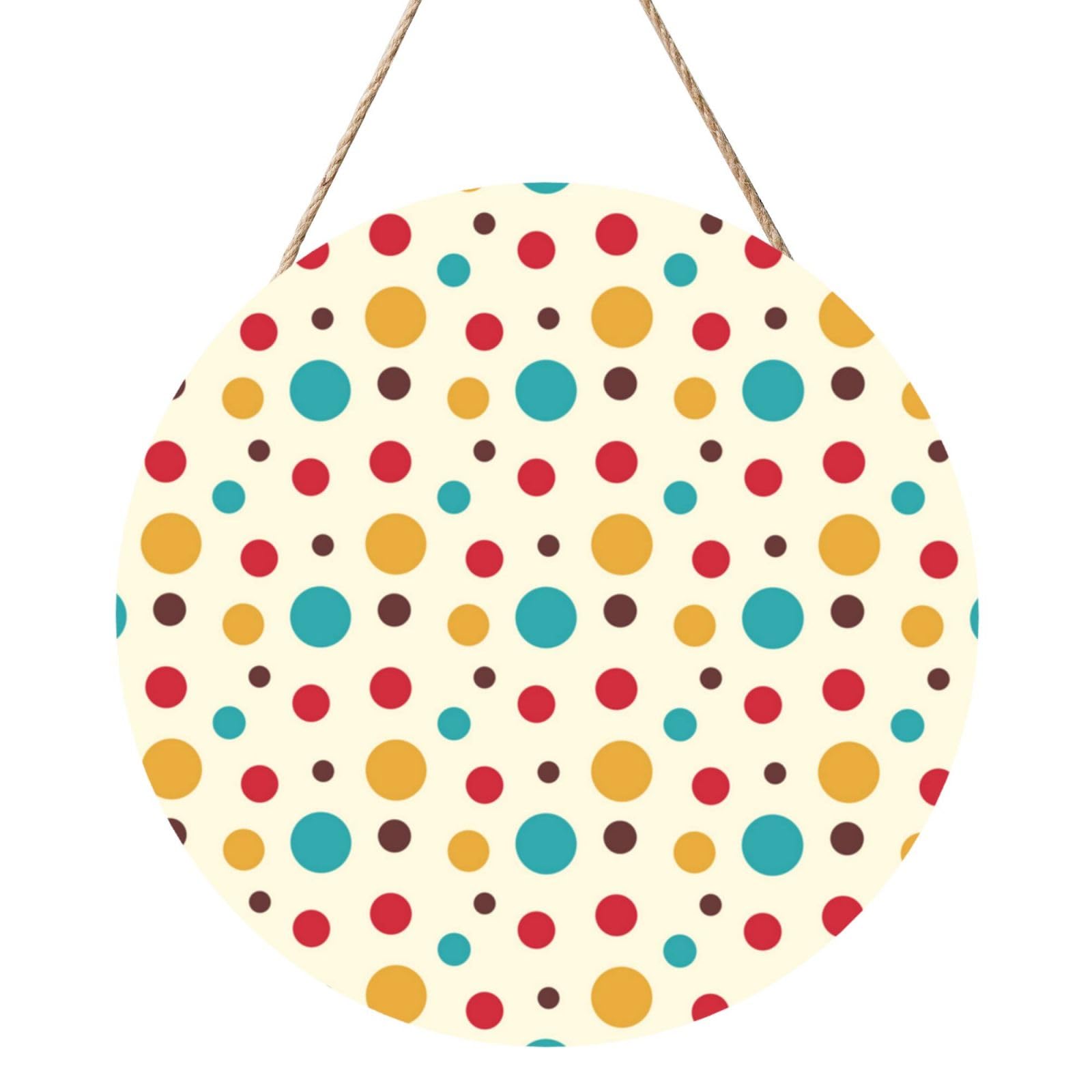 InOmak Vintage Polka Dots, Round Wood Panel Painting 12 in, Wall Hanging Painting For Home