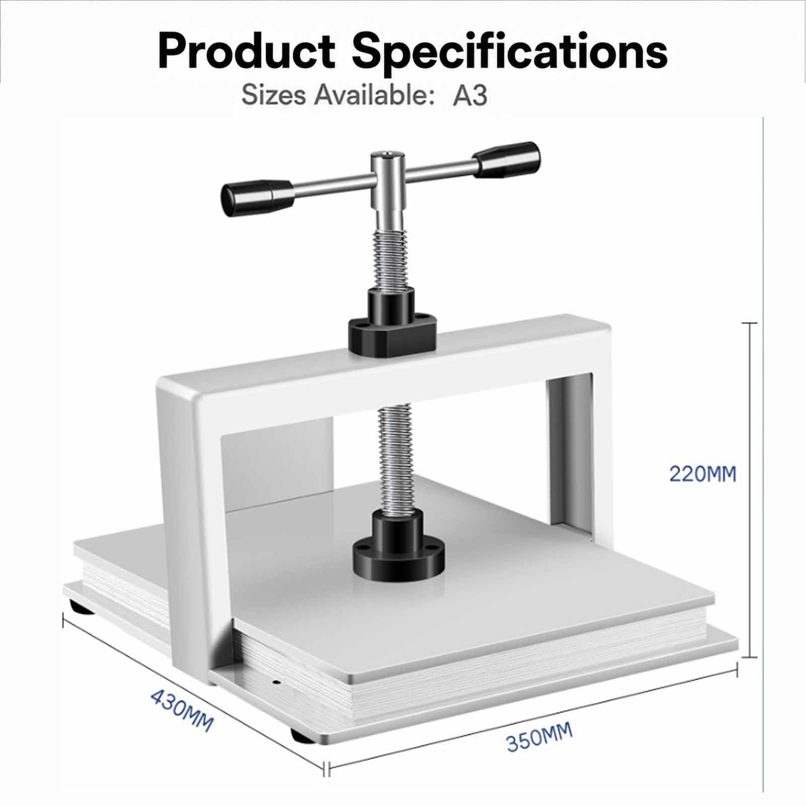 Aplatisseur Manuel De Papier A4/a3, Presse À Reliure Robuste, Construction En Acier, Pression De 1500 Kg, Double Barre Déquilibrage En Acier Durable, Pour La Fabrication De Papier Livres Null A3