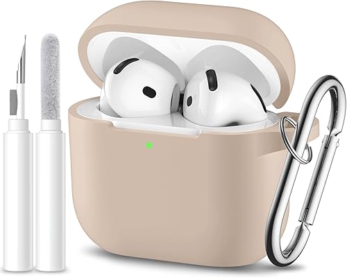 Vista 24 de Funda protectora completa de silicona suave para AirPods 4 con llavero y kit de limpieza, compatible con Apple Airpods 4 para mujeres y hombres