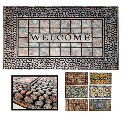 LucaHome - Felpudo Entrada casa de Goma-Flocada Texas 45x75 cm Forma Base Antideslizante, Felpudo Premium, fácil Limpieza, Felpudo Absorbente Acolchado, Fepudo para Exterior e Interior (Welc Piedra) Cover