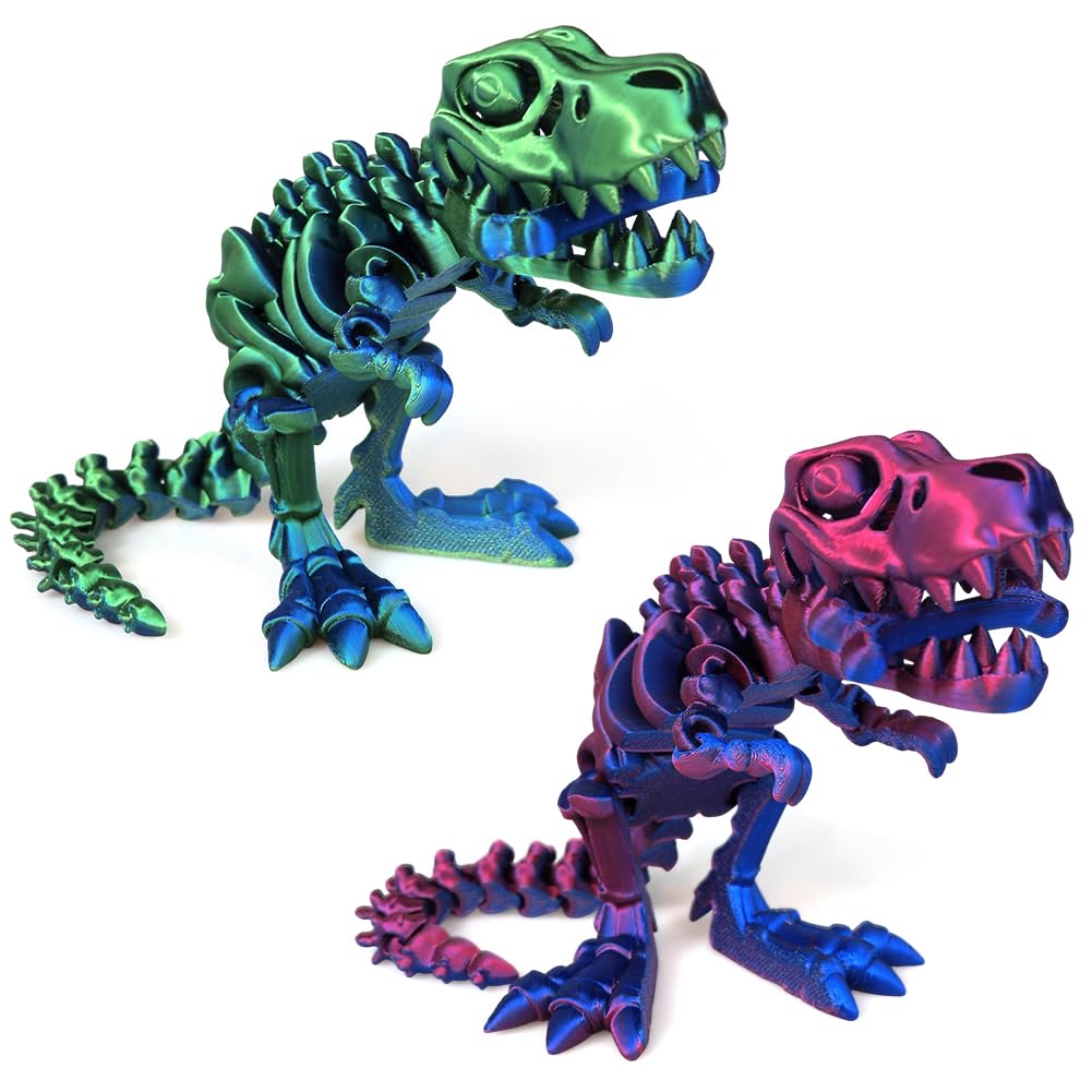 2 PCS Dinosaur Toys, 3D Printed Animals, 3D-Printed Dinosaurs Skeletons Figures, Full Articulated Dinosaur Bones Flexible Joints Home Office Decor Toys Gifts（C）