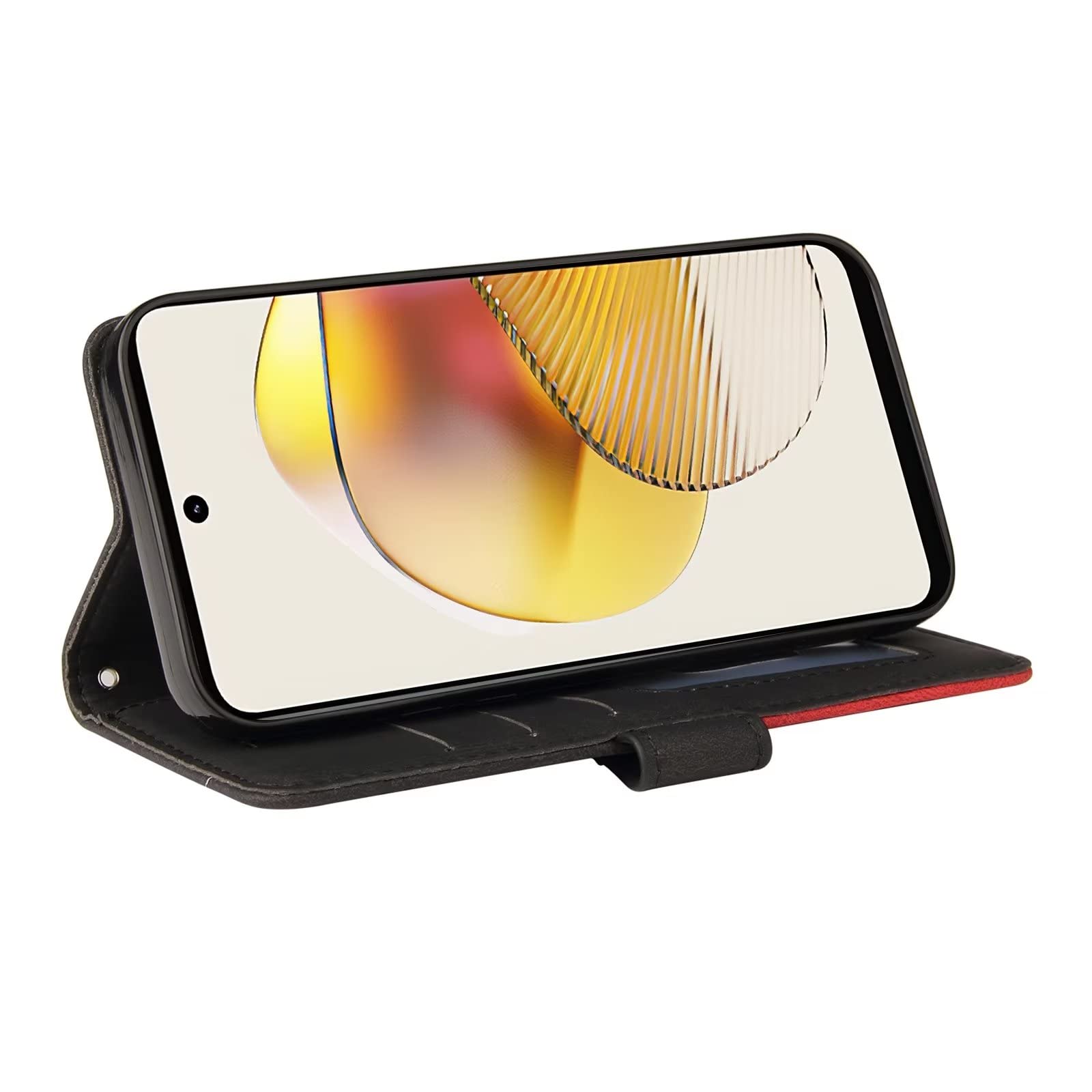 Lvnarery Honor 200 Lite 5G Case Protective Geometric Wallet Phone Case PU Leather Cover with Magnetic Closure Kickstand Bookstyle Folding Stand Silicone Bumper Card Holder Pouch Black - Image 4