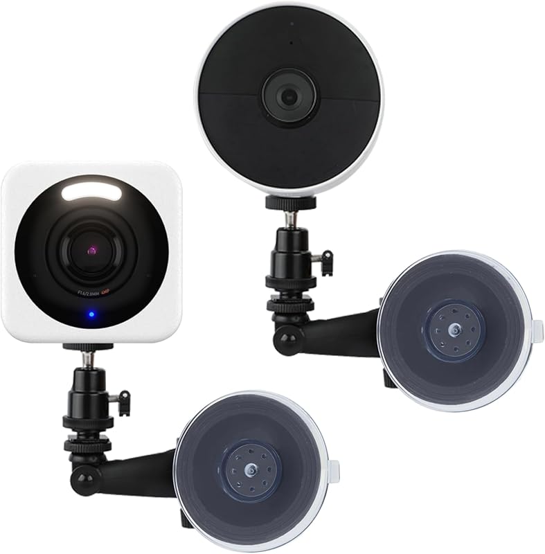 2 Pack Window Mount Compatible with Wyze Cam v4/v3,Google Nest Cam Battery | Camera Suction Cup Mount for Window Glass Wall,Adjustable Angle Wall Mount Bracket No Drilling Flexible Mounting Holder