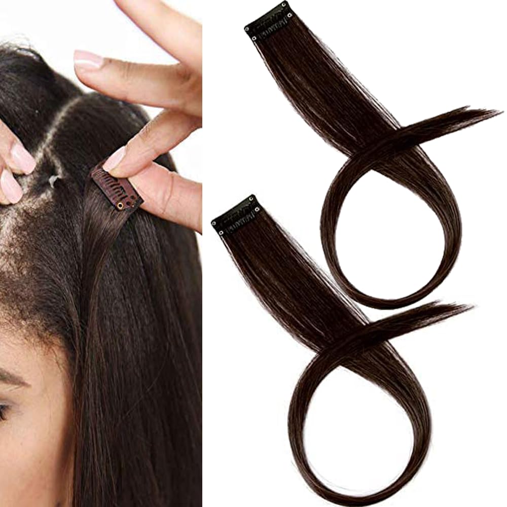 Flysales® 2 Pcs Single Clip Synthetic Hair Side Covers Up Extension/Patch For Women And Girls Natural Brown,16 Inch (Natural Brown)