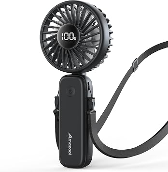 AMACOOL Handheld Fan Foldable, 5000mAh Rechargeable Hand Fans with Powerful Cooling, 4 Speeds, LED Display, Portable Fan for Travel,Concerts,Makeup,Lash,Outdoor Events,Gifts Women