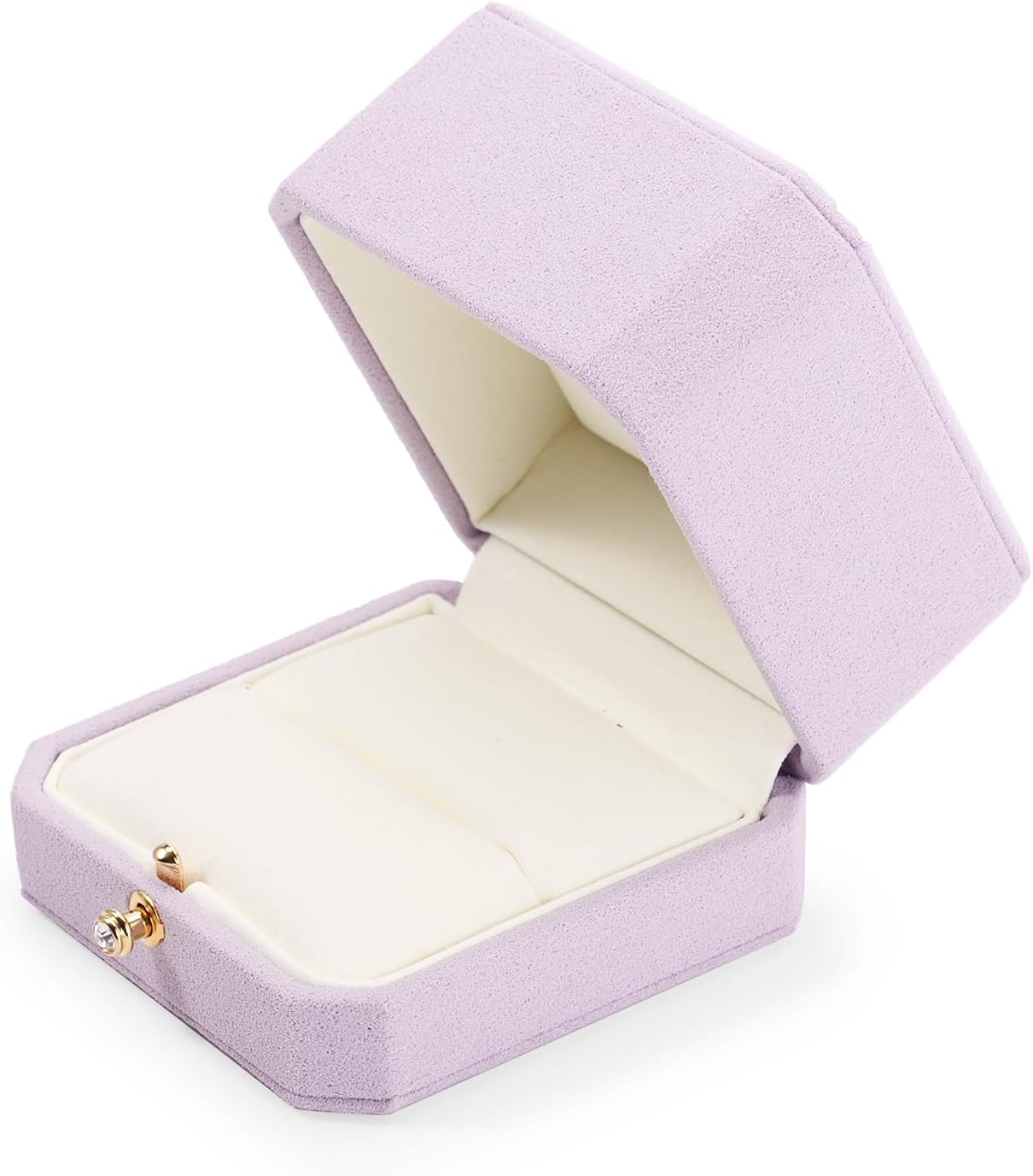 Purple Octagonal Jewelry Ring Box Gift Microfiber Engagement Proposal Ring Box