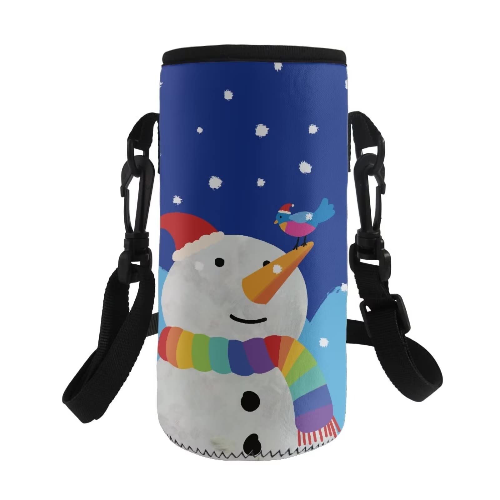 COEQINE Snowman Print Water Bottle Carrier Bag Case Insulated Neoprene Water Bottle Holder Pouch with Adjustable Shoulder Strap for Stainless Steel/Glass/Plastic Bottle Accessories โ image 1