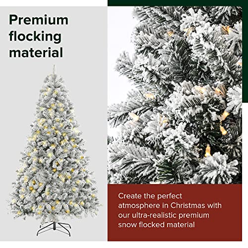Sintean Prelit Christmas Tree 7.5 Ft Flocked, Premium Hinged Artificial Christmas Tree With Led Warm White Lights, Reinforced Metal Base & Easy Assembly #TOP2