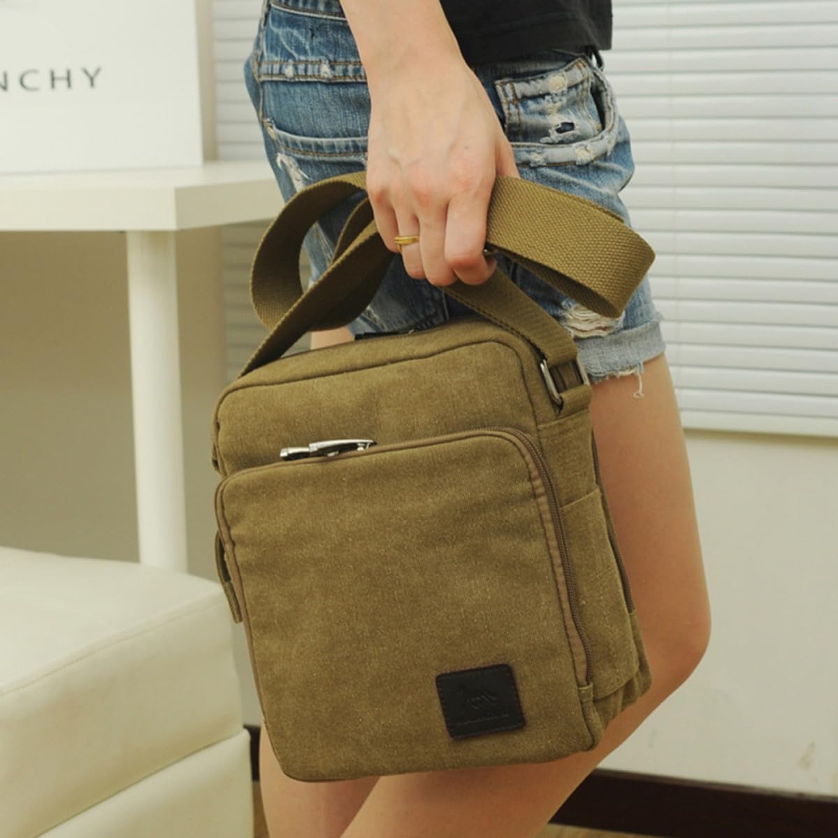 Crossbody Messenger Bag Adjustable Shoulder Strap Mens Canvas