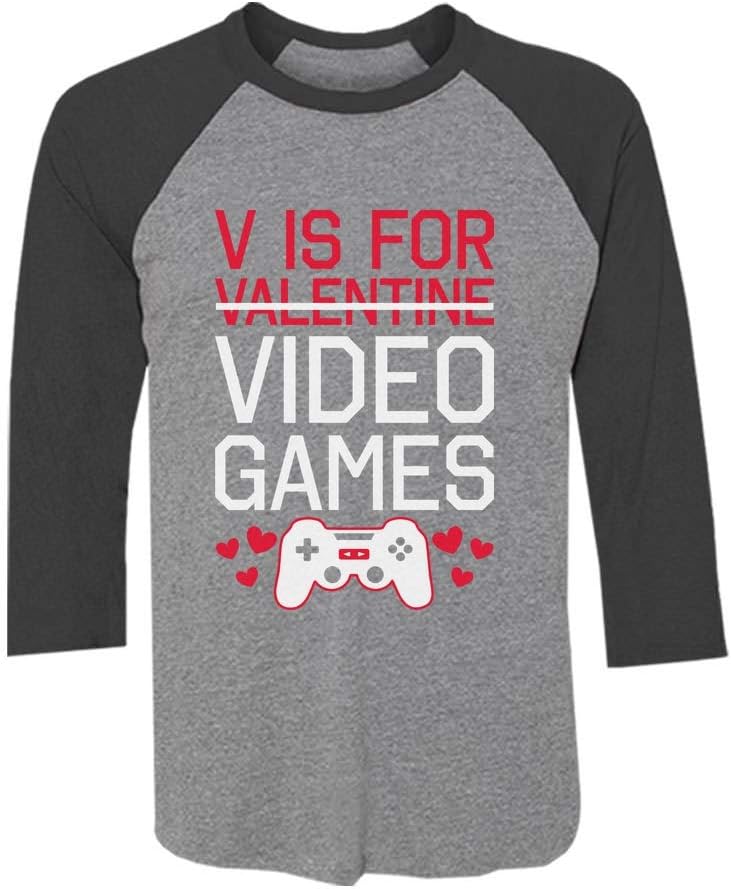 Tstars V Is For Video Games Funny Valentines Day Gamer 3/4 Sleeve Baseball Jersey Shirt