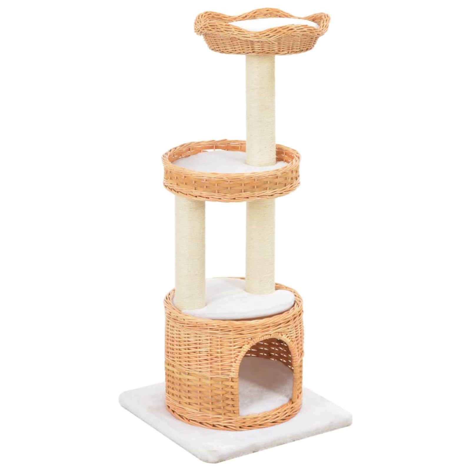 Tidyard Katzen Kratzbaum Sisal Natürliches Weidenholz mit 2 Körben und Haus für Klettern Entspannen Schlafen Katzenspielzeug für Wohnung Haus Garten Katzentoilette