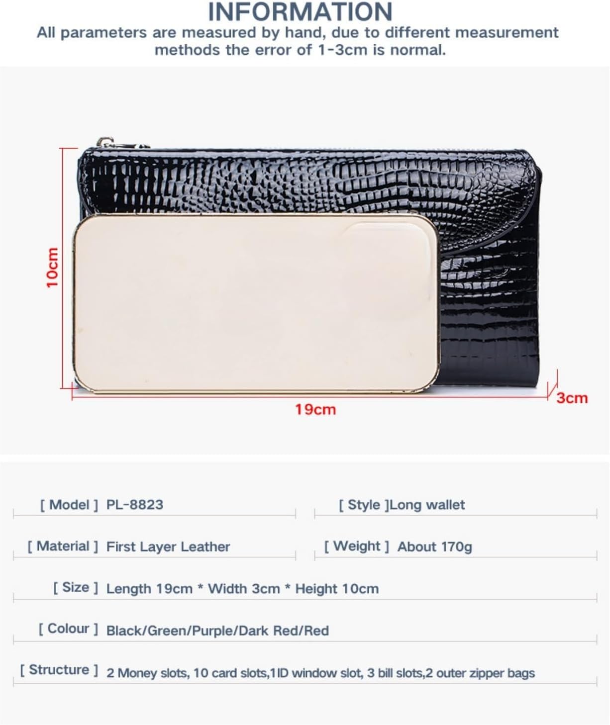 Genuine Leather Wallet for Women Long Trifold Phone Wallet Credit Card Holder Purse Clutch