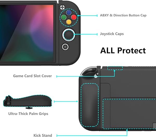 playvital Coque de Protection Souple pour Nintendo Switch OLED,ZealProtect Protecteur Joycon Grip Cover pour Switch OLED avec Capuchon Joystick&Caps Bouton ABXY-Noir - 5