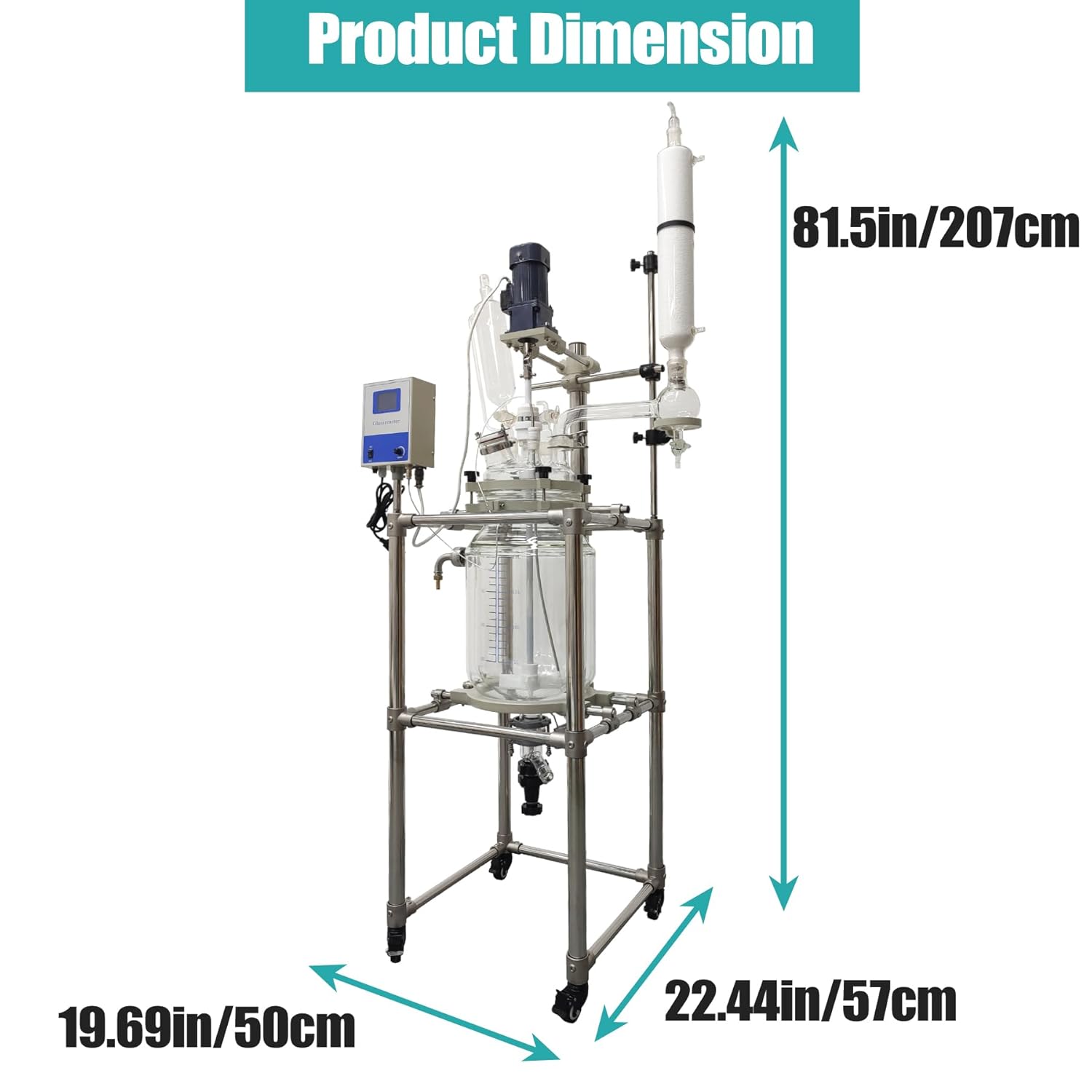 TECHTONGDA 20L Jacketed Reactor 110V Double-Layer Glass Reactor, Laboratory Jacketed Glass Reactor with Digital Display for Reaction Distillation, Rotary Speed 50-500 RPM