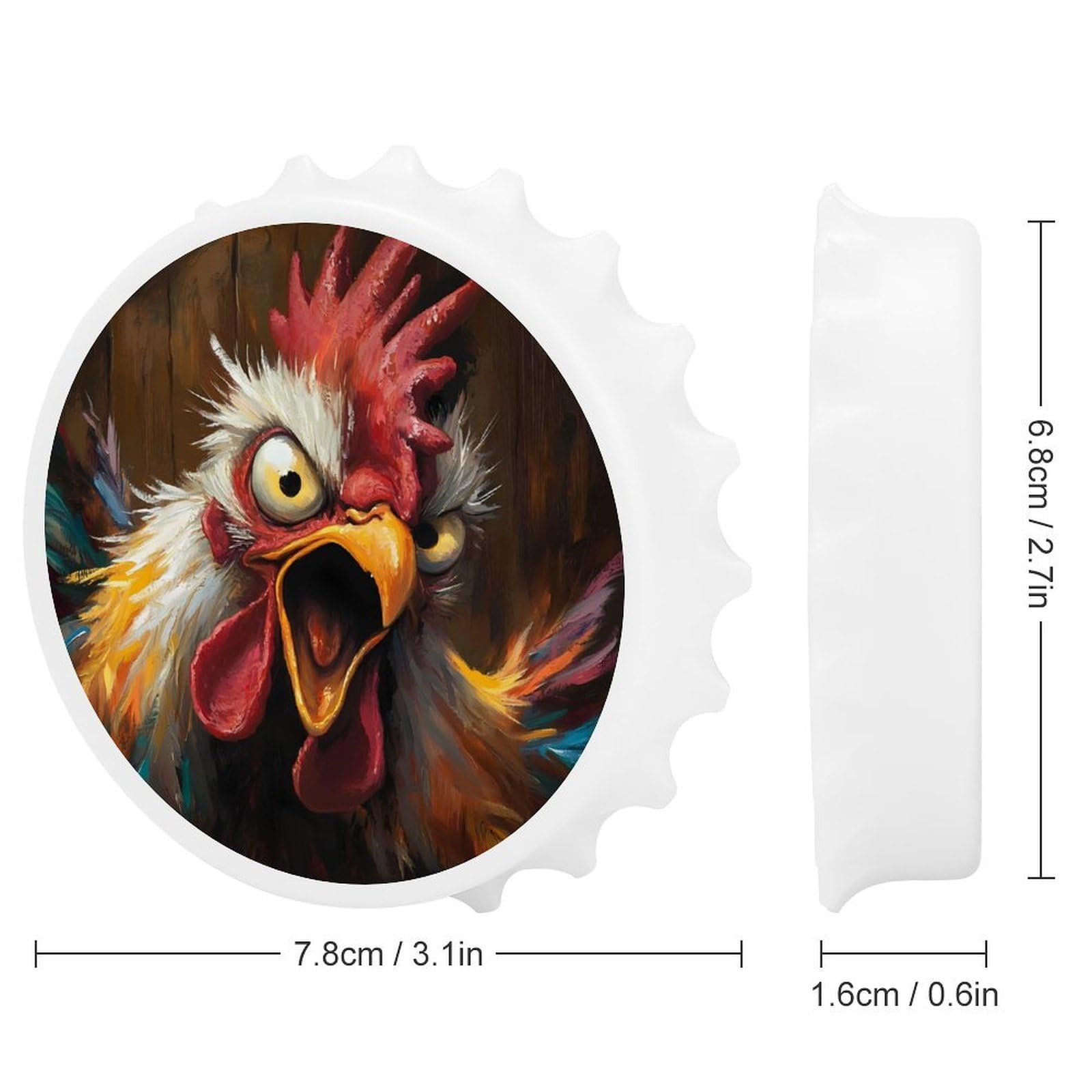 Angry Rooster Head 2 in 1 Beer Bottle Opener Wall Mount Opener Portable Easy Storage Gift for Men Women White-Style