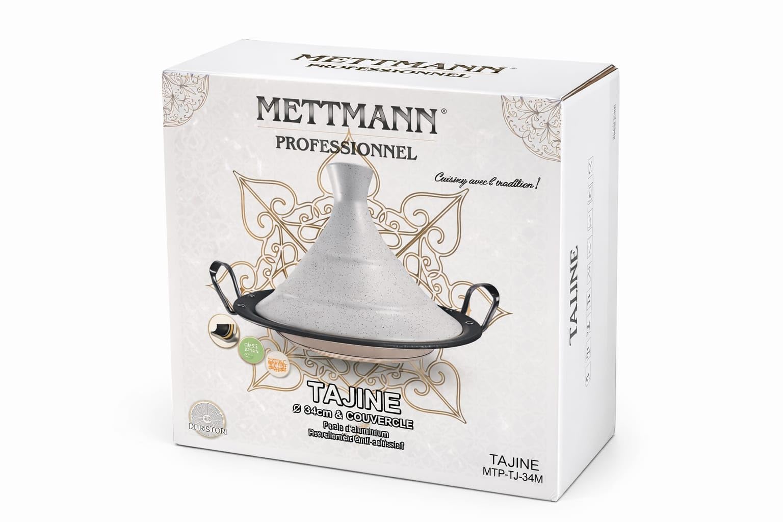 Tajine en revêtement anti-adhésif, Plat à Tajine, Acier Inoxydable, Compatible tous feux y compris Induction, Lave Vaisselle (34CM)