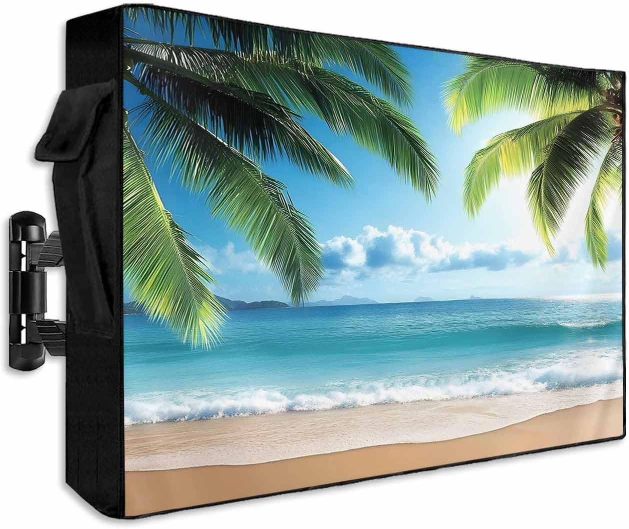 Outdoor TV Cover 48-50 inch, Summer Blue Ocean Beach Coconut Tree Weatherproof TV Screen Protector Outdoor TV Enclosure for Seal Full Coverage - Outside LED, LCD, OLED Flat Screen TVs