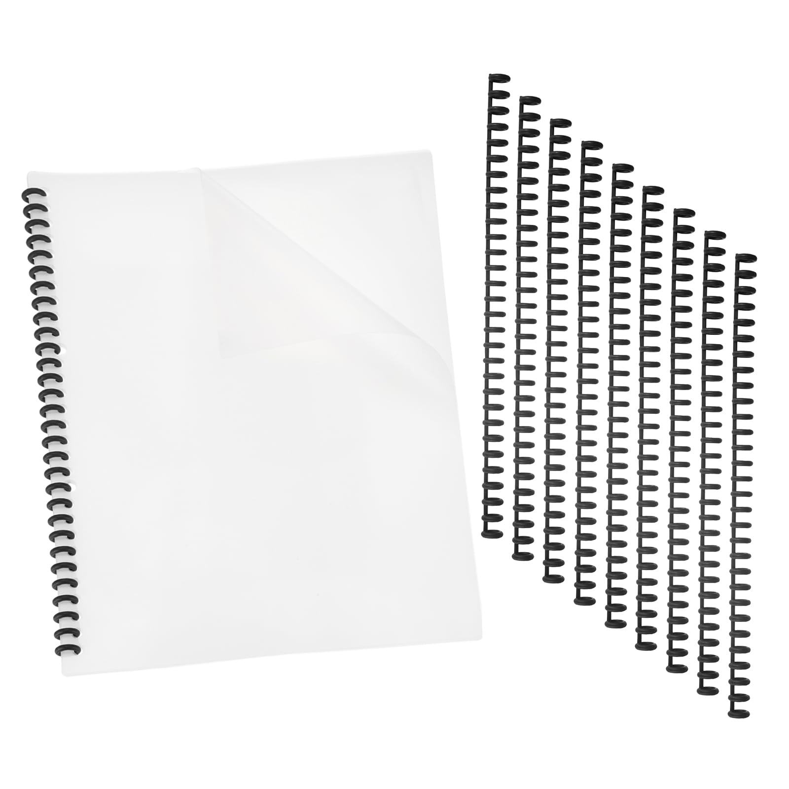 PATIKIL 20Pcs Presentation Binding Covers, Pre-Punched A4 12 x 9 Cover and 10Pcs 8.5mm (1/3") Plastic 30 Ring Binding Spines Combs Kit for Book Office Supplies, Black