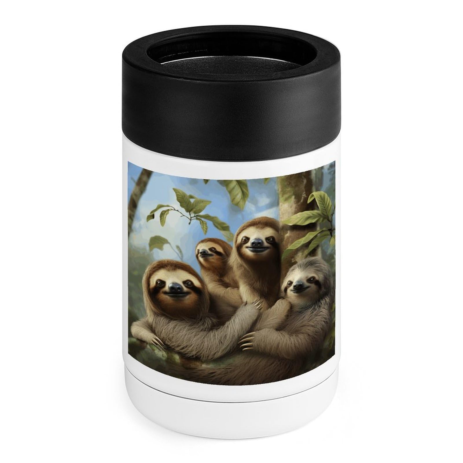 Stainless Steel Beverage Cooler with Silicone Sleeve, Sloth Family Print Multipurpose Drink Chiller for Home, Office, and Outdoor Use