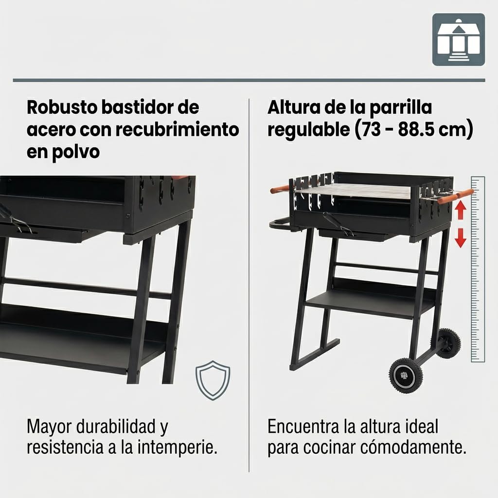 Tarrington House Barbacoa de Carbón Brigida, Acero/Madera, Rejillas Regulables en Altura, Asas de Madera, Estante Inferior, Ruedas, Negra
