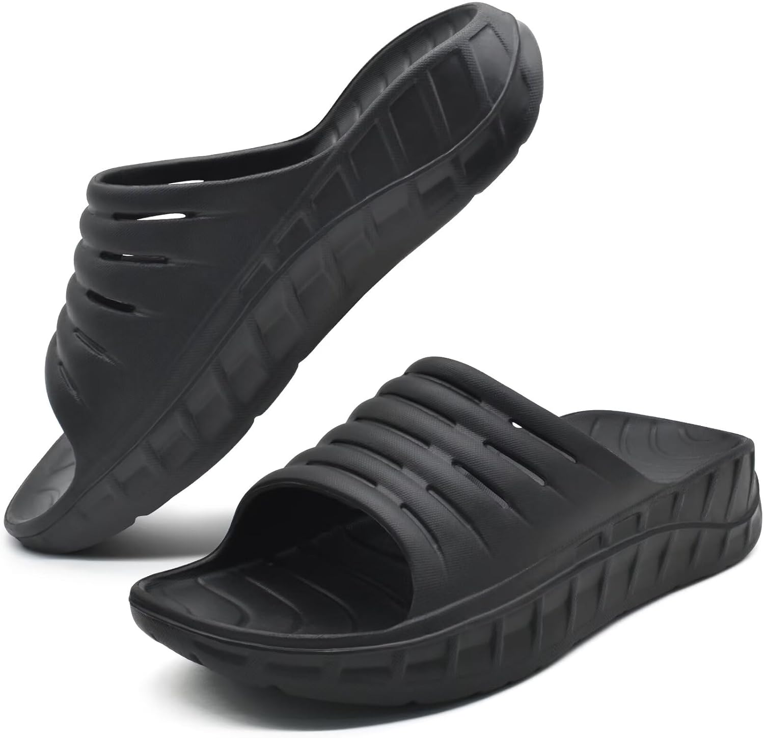 GPOS Mens Sport Recovery Sandals Plantar Fasciitis Thick Cushion Slides Sandals Lightweight Comfort Orthotic Slippers