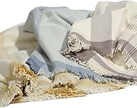 Vista 7 de Andean Vertical Lines - Manta de mezcla de algodón de alpaca, tejida suave y cálida, diseño de rayas, 72 x 52 pulgadas (azul cielo/azul)