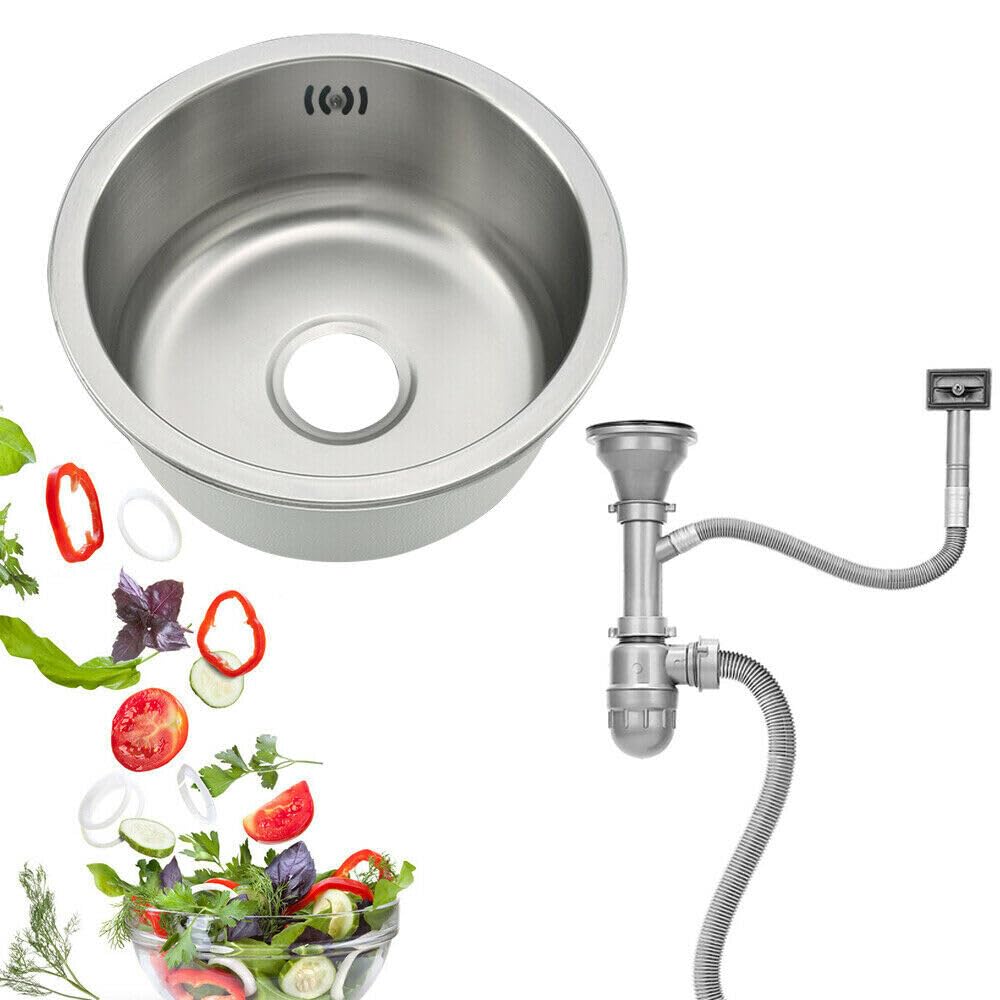 Lavello da cucina rotondo in acciaio inox, 36,5 cm, lavello da incasso, per cucine, lavandini, laboratori, caffetterie, lavaggio pentole, padelle, ingredienti, argento