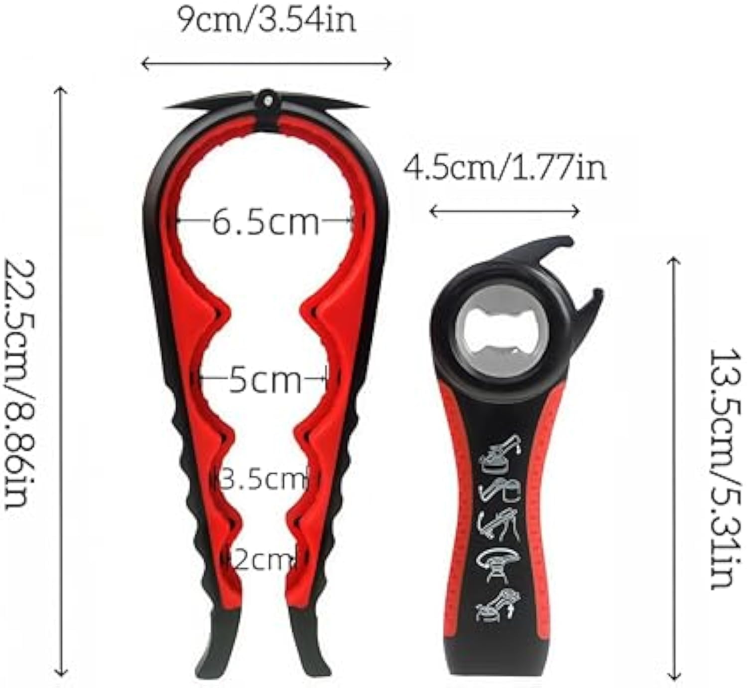 Set Apribottiglie & Apriscatole 5 en 1 e 4 en 1, versión Aggiornata per Anziani e Artrite, Apribarattoli Ergonomico con Grip en silicona per Mani Deboli (Rosso)