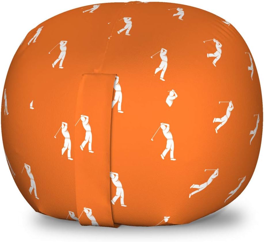 Ambesonne Golf Storage Toy Bag Chair, Silhouette of a Golfer in The Field Hitting The Ball Stroke Play Game Design, Stuffed Animal Organizer Washable Bag, Small Size, Vermilion White