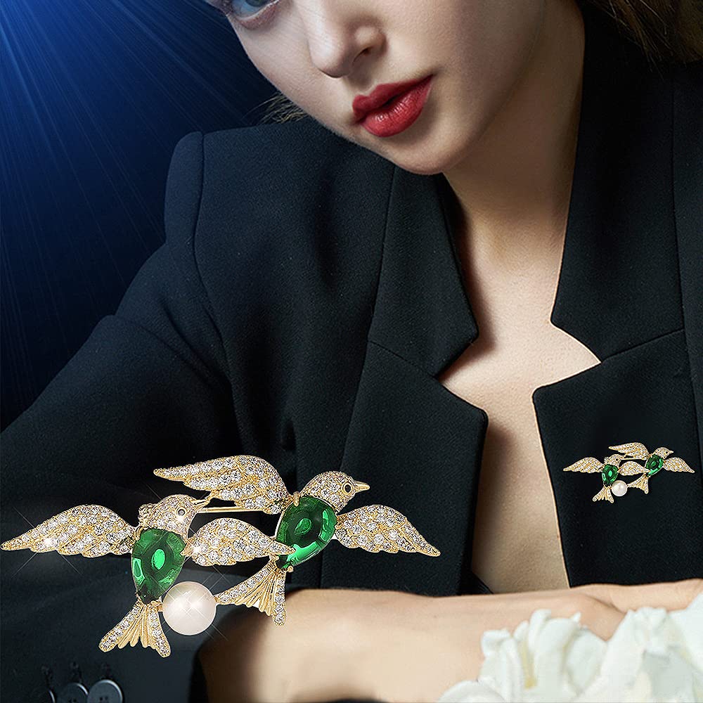 Broche con Forma de pájaro para Mujer, de Moda, para Solapa, con diseño de Doble Golondrina Volando y Perlas de imitación.