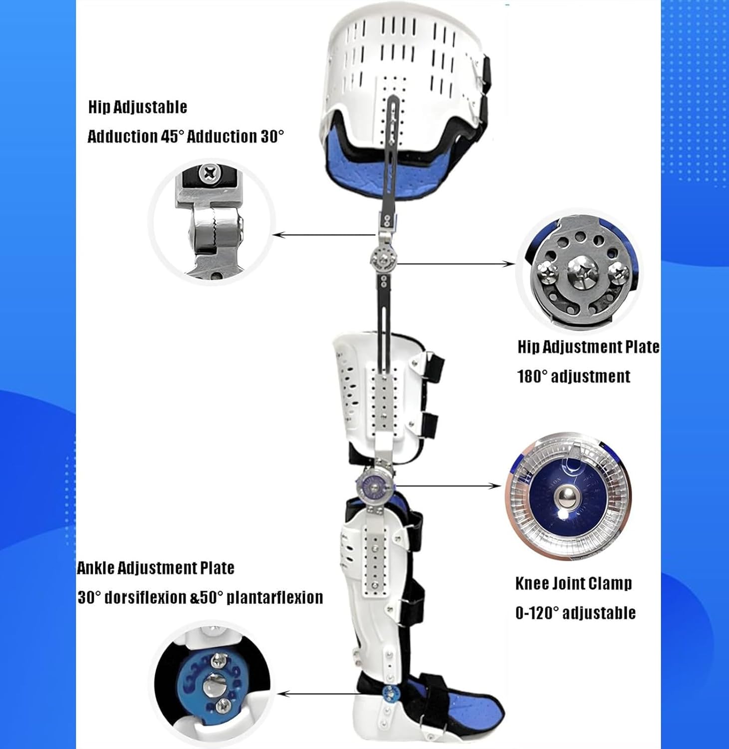 Knee Support Brace-Adjustable Knee Joint Fixed Hip Immobilizer Brace for Men Women, Hip-Knee-Ankle-Foot Orthosis with Walking Boot